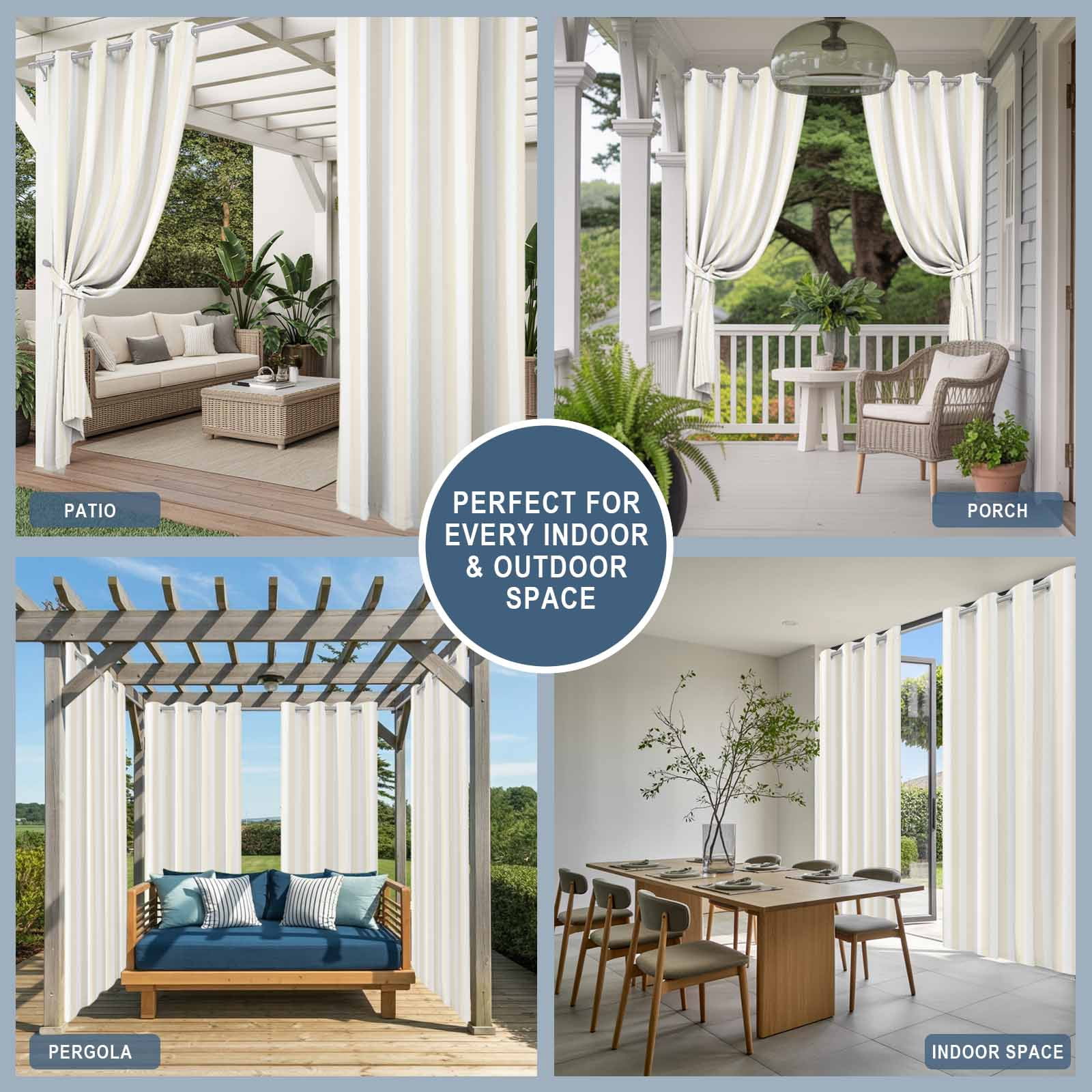 Cream and Outdoor Curtains for Patio Waterproof, White Striped Geometric Grommet Curtains for Porch Outside Privacy Drape for Gazebo Garden Pergola, 2 Panels, 54x108in