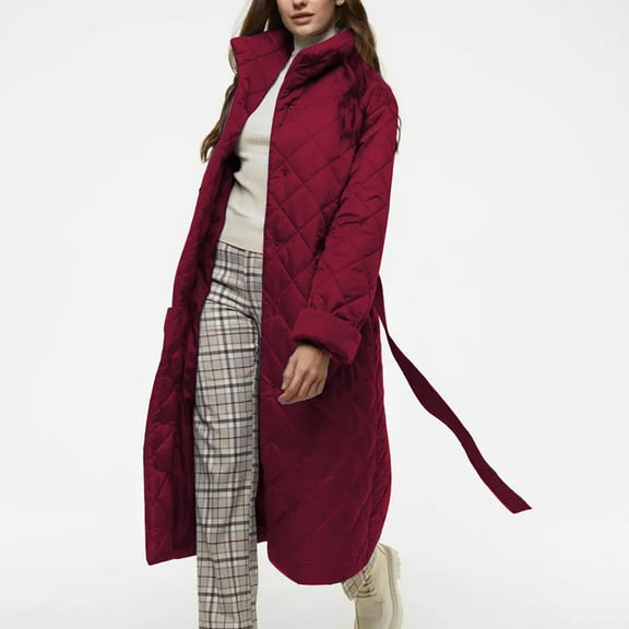 RYDCOT Long Coats for Women Puffer Jackets for Women Casual Lapel Collar Lightweight Quilted Jackets Fall Winter Warm Loose Puffer Outerwear on Clearance