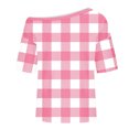 thumbnail image 5 of YUGYXL Women's Off Shoulder Shirt Fashion Plaid Short Sleeve Crewneck Tee Shirts Spring Loose Comfort Casual Tops Pink XXL, 5 of 6