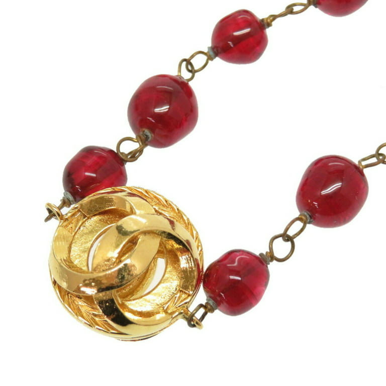 used Pre-owned Chanel Vintage Coco Mark Red Stone Necklace Accessories (Good), Adult Unisex, Size: One size, Grey Type