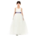 thumbnail image 3 of Ekidsbridal Girl Bridesmaid Flower Girl Dress - V-Neck Ivory Tulle Dress with Tiebow 218noFT-A (Size: 2-12), 3 of 4