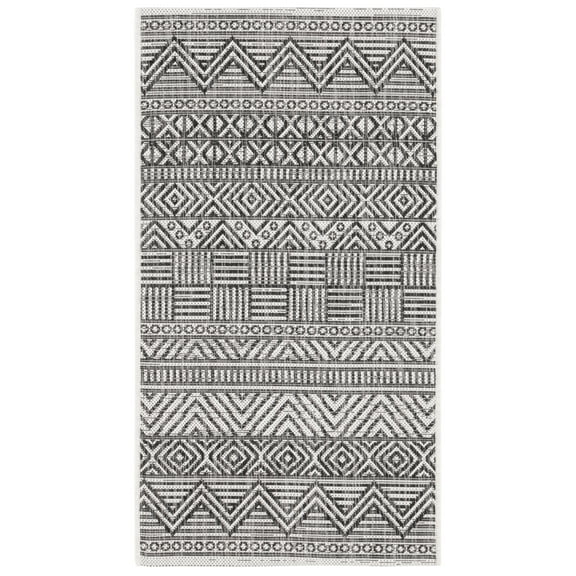 SAFAVIEH Courtyard Altan Geometric Indoor/Outdoor Area Rug, Ivory/Black, 2'7" x 5'
