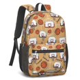 thumbnail image 2 of Basketball and Hoop Wooden Pattern 17" Waterproof Oxford School Backpacks for Teens, S-Shape Padded Straps, for School, Travel, Hiking, Camping, 2 of 5