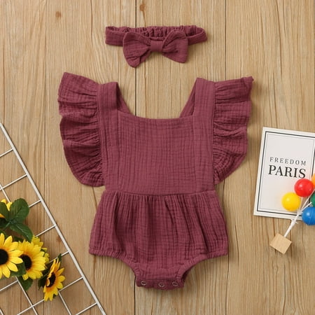 

Hunpta Newborn Baby Girls Fly Sleeve Ruffle Romper Jumpsuit+Headbands Outfit