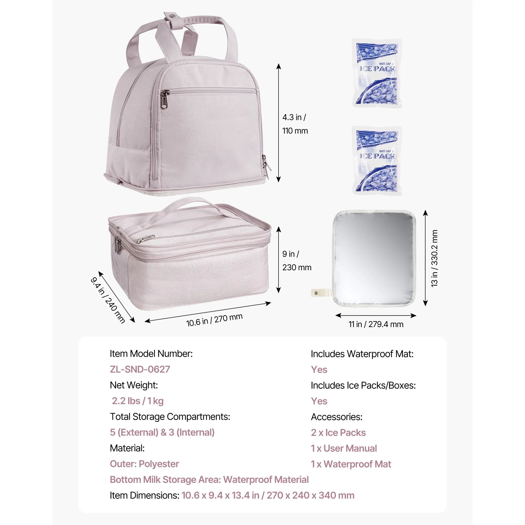 Light Pink Breast Pump Backpack with Ice Pack for S1/S2-Portable Breastfeeding Bag for Pumping Accessories and Breastmilk Storage,Ideal for Work and Travel