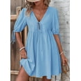 thumbnail image 5 of Womens Summer Casual Short Sleeve Dresses A Line Bow-Knot Tie Front Babydoll Loose Cute Mini Dress Blue XL, 5 of 10