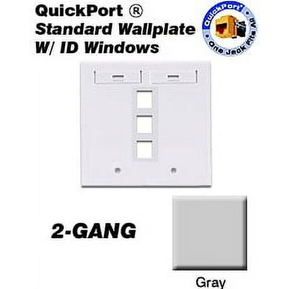 Leviton 42080-3GP QuickPort Wallplate 2 Gang 3 Port Standard Size Plastic - Gray