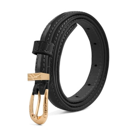 Womens Patent Leather PU Skinny Waist Belt for Jeans with Alloy