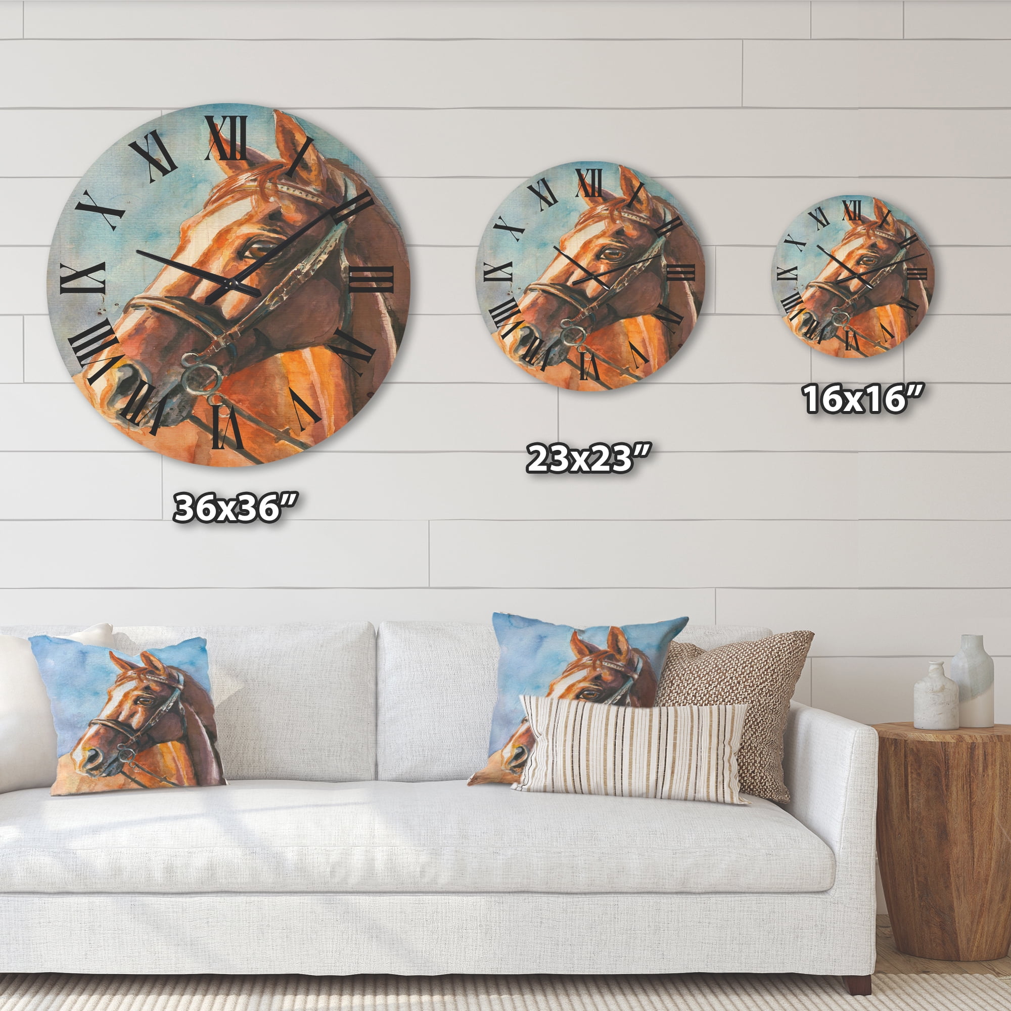 Designart 'Close Up Portrait of A Brown Horse' Farmhouse Wood Wall Clock