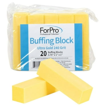 ForPro Ultra Gold Buffing Block, 240 Grit, Four-Sided Manicure & Pedicure Nail Buffer, 3.75” L x 1” W x 1” H, 20-Count