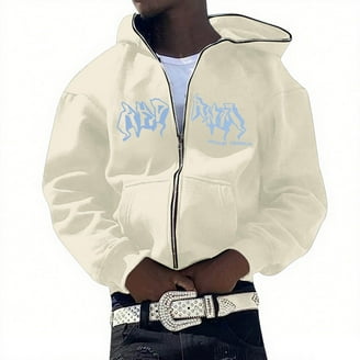 Y2K Hoodie Full Zip Up Hoodie Over Face Women Men Print Goth