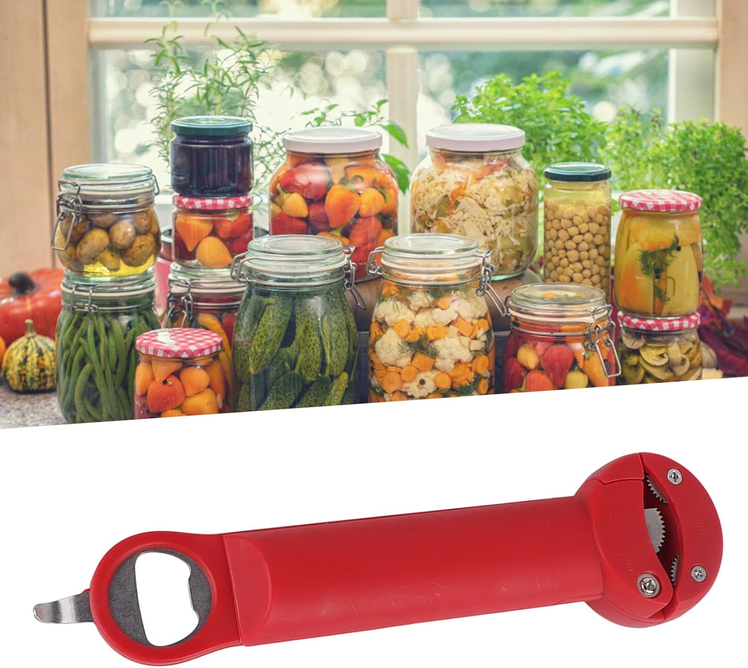 FRKSMD-Bottle Opener, Retractable Can Opener Stainless Steel Adjustable Screwer Jar Bottle Opening Tool for Home Kitchen Restaurant (Red)