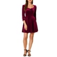 thumbnail image 5 of Allegra K Women's Prom Square Neck 3/4 Sleeve Velvet Dress, 5 of 6