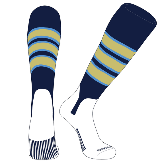 PEAR SOX OTC Baseball Softball Stirrup Socks (C, 5in) Navy, Sky Blue, Vegas Gold (XS)