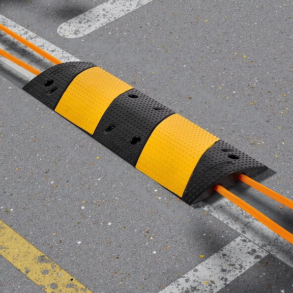 Dranite Heavy Duty 2-Channel Rubber Speed Bump, 2-Pack 40", 22000 lbs Axle Load Capacity, with Cable Ramp and Anchors for Driveway, Road, Asphalt, Concrete, Gravel Surfaces