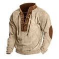 thumbnail image 4 of Fnooota Men's Sweatshirts, Pullover Lace up Henley Collar Long Sleeve Corduroy Fall Tops Khaki Size S-3XL, 4 of 5