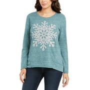 Style & Co Women's Petite Snowflake-Graphic Sweatshirt Green Size Extra Large