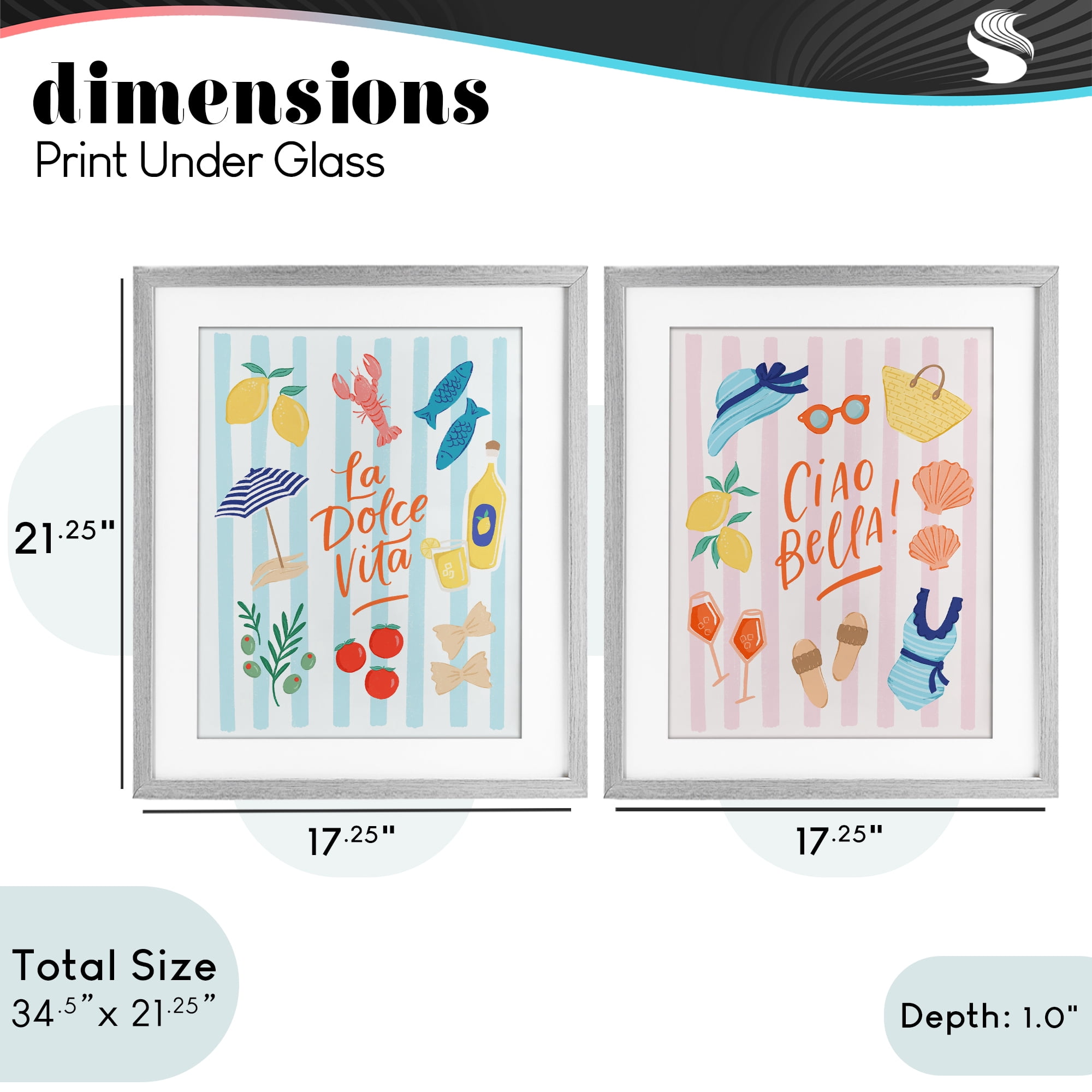 Stupell Industries Summer Italian Vacation 2 Piece Gray Framed Print Under Glass Set, design by Sandra Picco