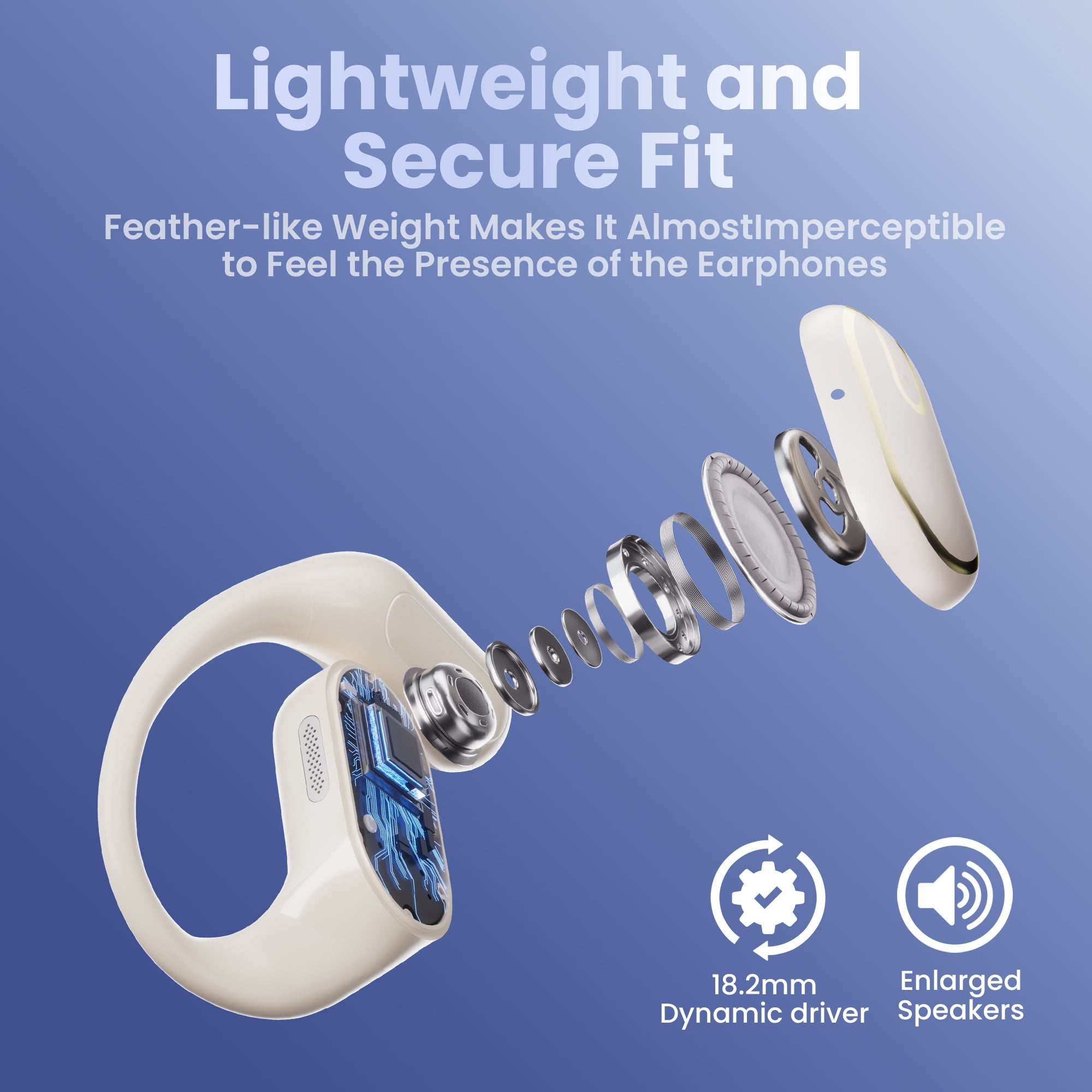 Open Ear Headphones, TPUFO Bluetooth 5.4 Earphones Stereo Sound, Wireless Headphones 80 Hours Playback, Clear Calls, IPX7 Waterproof Open Ear Earbuds with 18.2mm Drivers