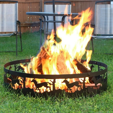 Sunnydaze Running Horse Fire Pit Campfire Ring, Large Outdoor Heavy Duty Metal Wood Burning Firepit, 36 (Best Wood For Campfire)