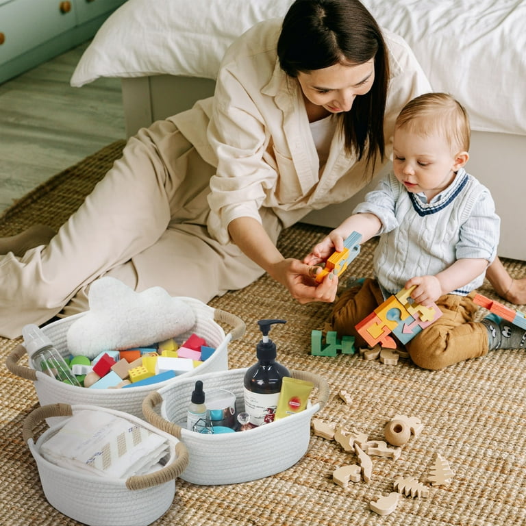Caroeas 3-Piece Small Cotton Rope Basket, Woven Storage Basket Set