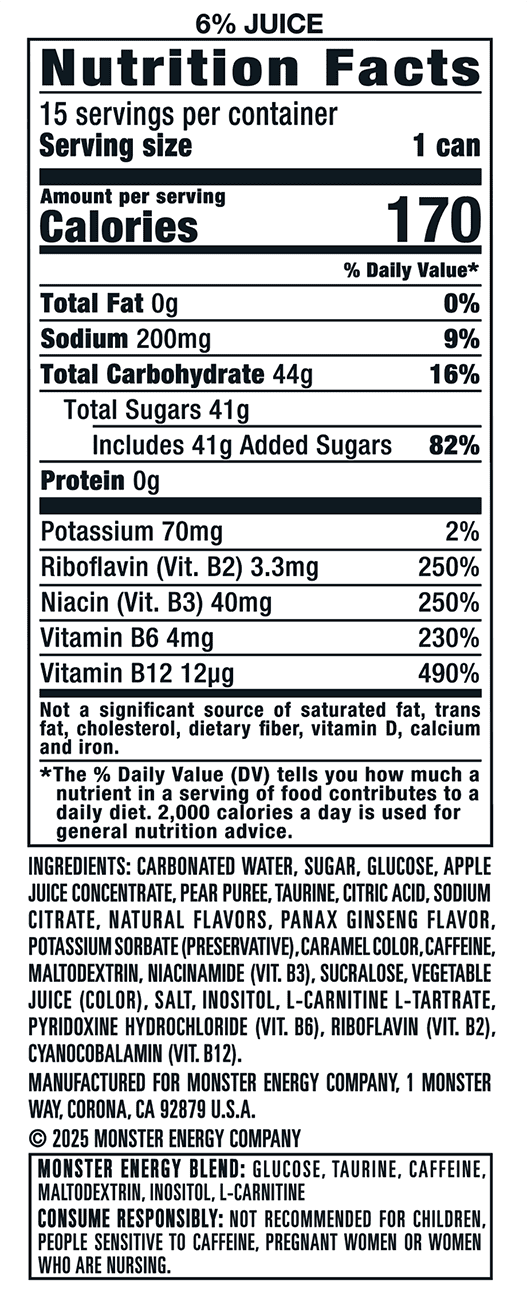 Monster Energy Juice, Bad Apple, Juice + Energy Drink, 15 Pack - 16 Fl Oz