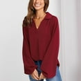 thumbnail image 2 of Bienvenido Blouse V Neck Long Sleeve Pure Color Casual Loose Turn Down Collar Shirt for Autumn Spring Women Red S, 2 of 8