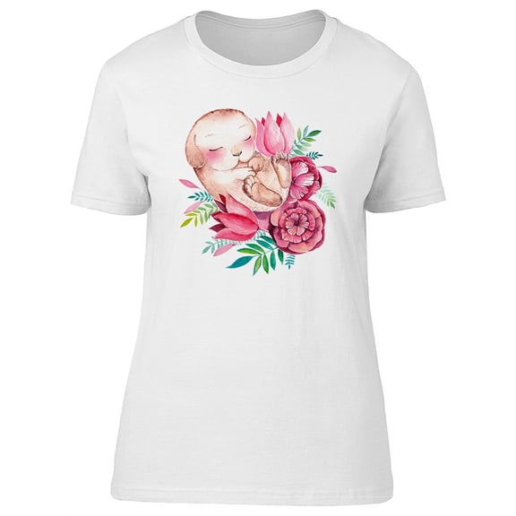 Baby Bunny Sleeping & Flowers T-Shirt Women -Image by Shutterstock, Female Small