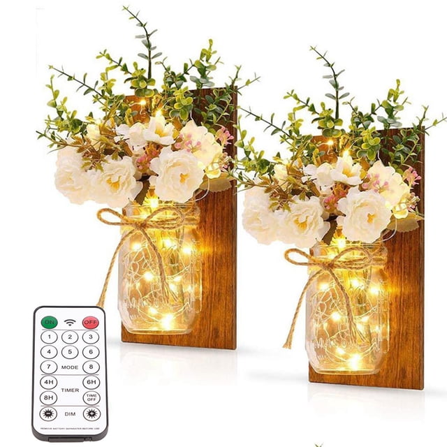 Lampe Murale avec Télécommande, 2 Pcs Pot en Verre Lampe Murale Rustique Lampe Décorative Apparence Frappante
