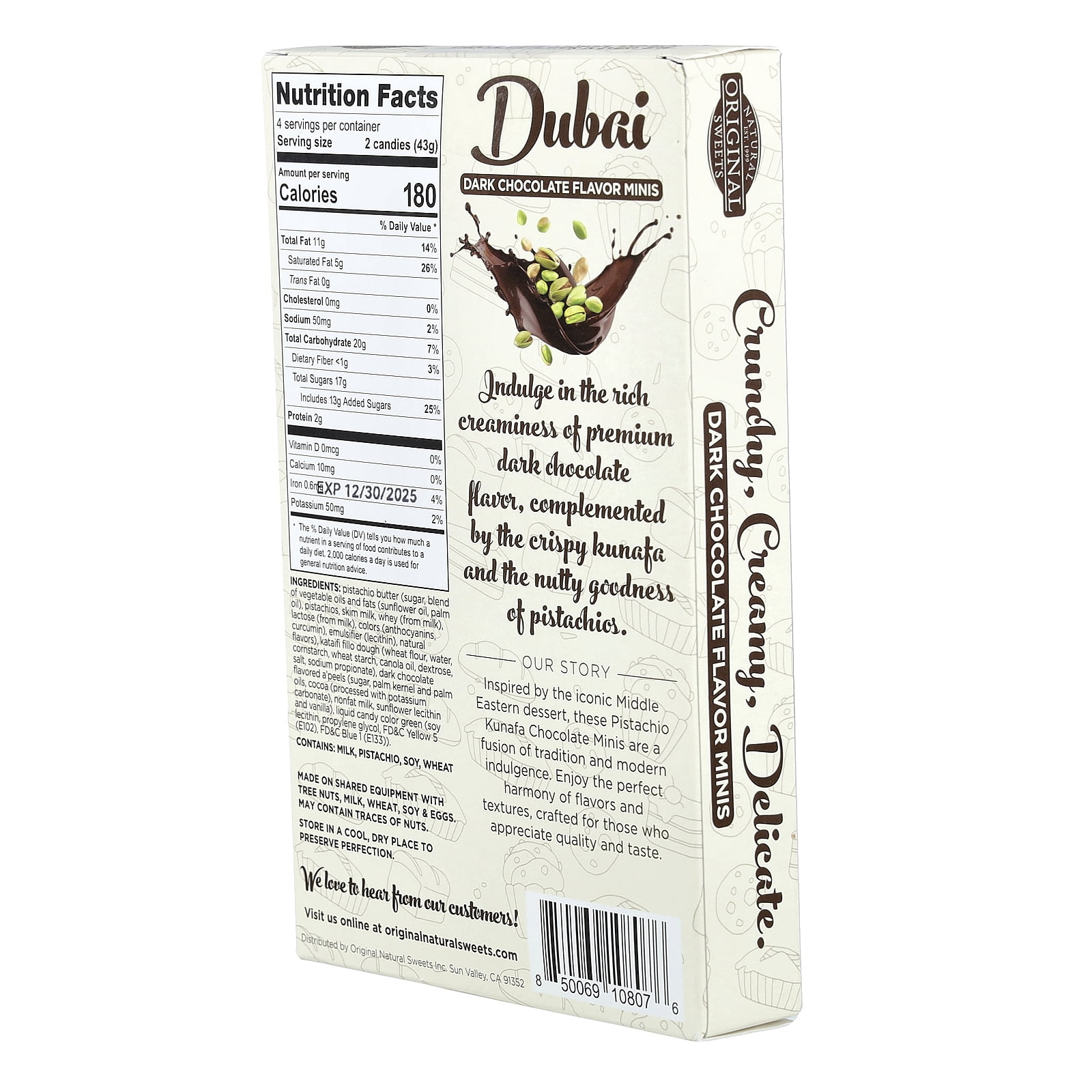 Original Natural Sweets Dubai Dark Chocolate Minis, 8 Pieces, 6 oz (170 g)