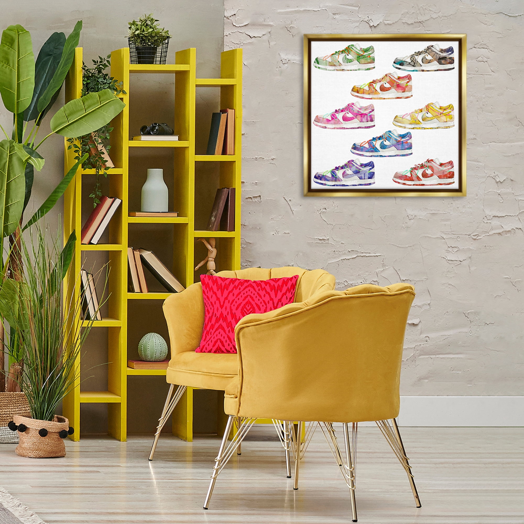 Stupell Industries Modern Rainbow Sneakers Beauty & Fashion Painting Gold Floater Framed Art Print Wall Art, 25 x 25