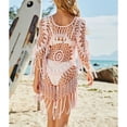 thumbnail image 2 of Lu's Chic Women's Crochet Beach Cover Up V Neck Bikini Cover Ups Half Sleeve Hollow Out Soft Sexy Holiday Fall Beachwear Pink Small, 2 of 4