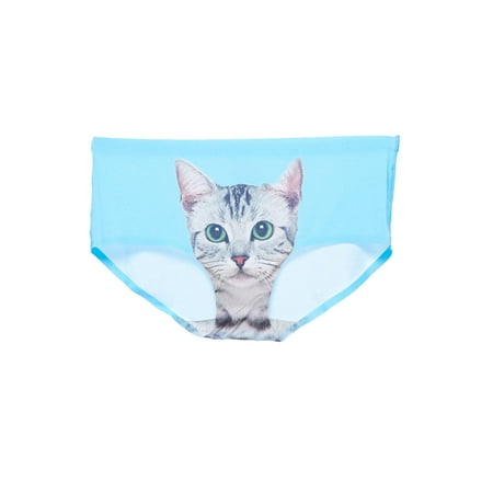 Pink Bikini Brief - Womens Cute Comfy Fitted Cat Print Laser Cut Color Bikini Panty LAC3270-S-Lt.Blue
