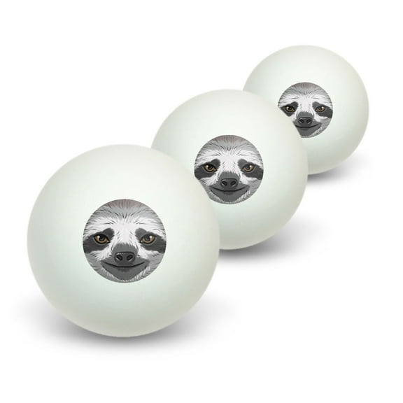 Sloth Face Novelty Table Tennis Ping Pong Ball 3 Pack