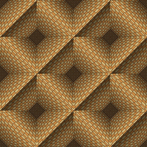 Dundee Deco Wallpaper Roll - Abstract Bronze, Yellow Perspective Squares, 21 in x 33 ft