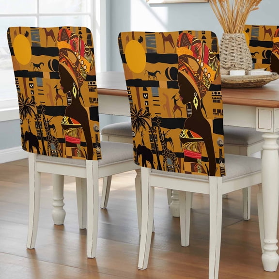 Black African Women Chair Back Covers, Removable Chair Covers for Dining Chairs Set of 4, Washable Chairs Slipcovers Back Seat Protector for Wedding Party 19"x20"