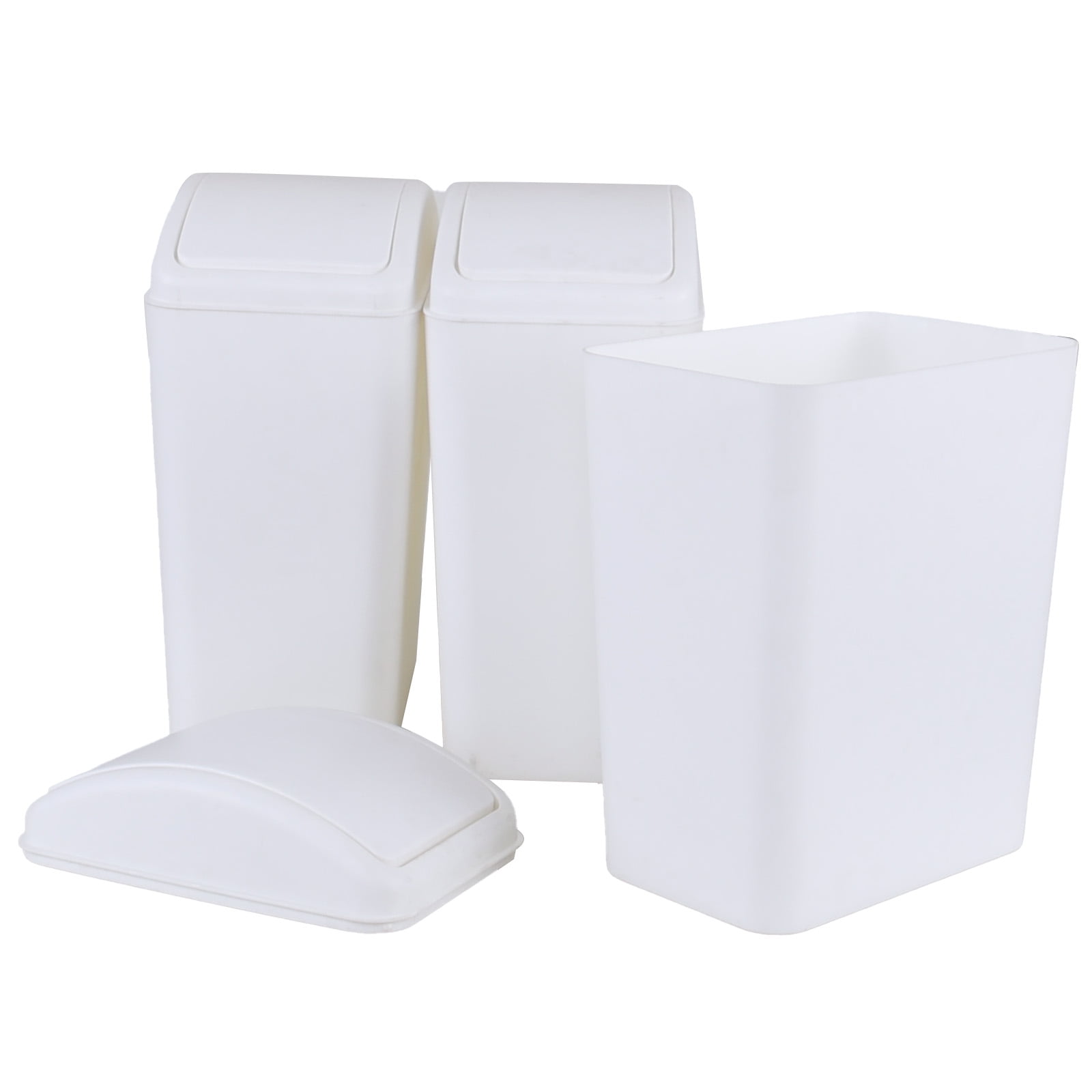 Tyminin White 4.2 Gallon Plastic Trash Bin with Swing Lid, Swing-Top Garbage Can, Set of 3