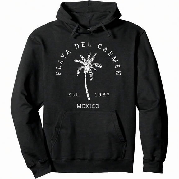 Fun Playa Del Carmen Mexico Beach Palm Tree Novelty Art Pullover HoodiHooded Sweatshirt