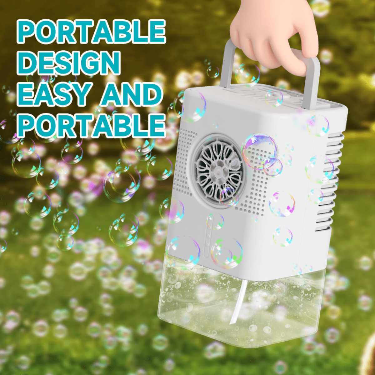 Automatic Bubbles Machine for Kids, 400ML Portable Bubble Maker Blowers with Lights for Christmas Birthday Gifts & Outdoor Backyard Parties(White)