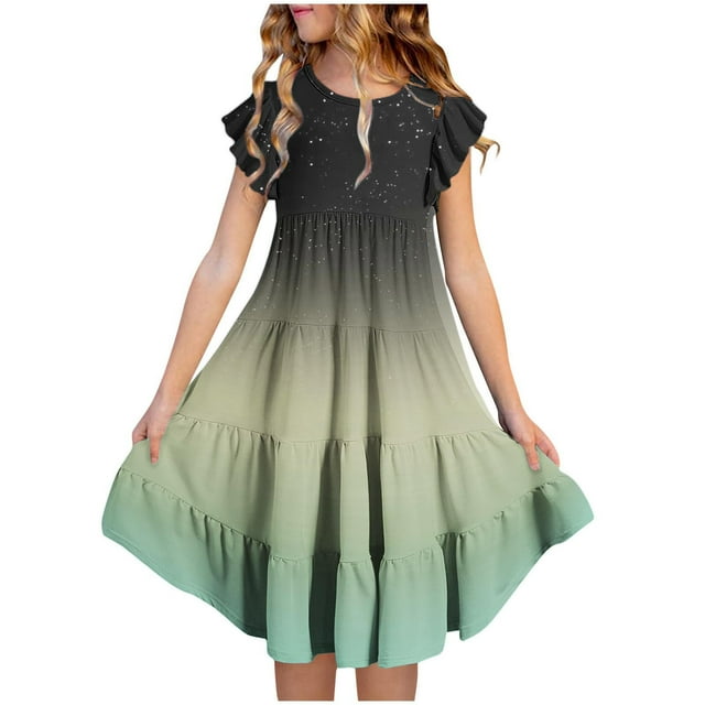Cinvoph Robes d'Été pour Filles Préadolescentes, Robes à Volants Superposés à Manches en Dentelle, Robe Midi Tendance pour Enfants, Taille 6-15 Ans