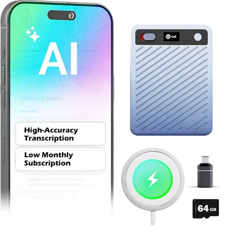 AI Smart Voice Recorder with App Control-Transcribe Translate Summarize to Mind Maps, AI Voice Recorder compatible with Interviews Lectures Meetings Calls Class, Blue