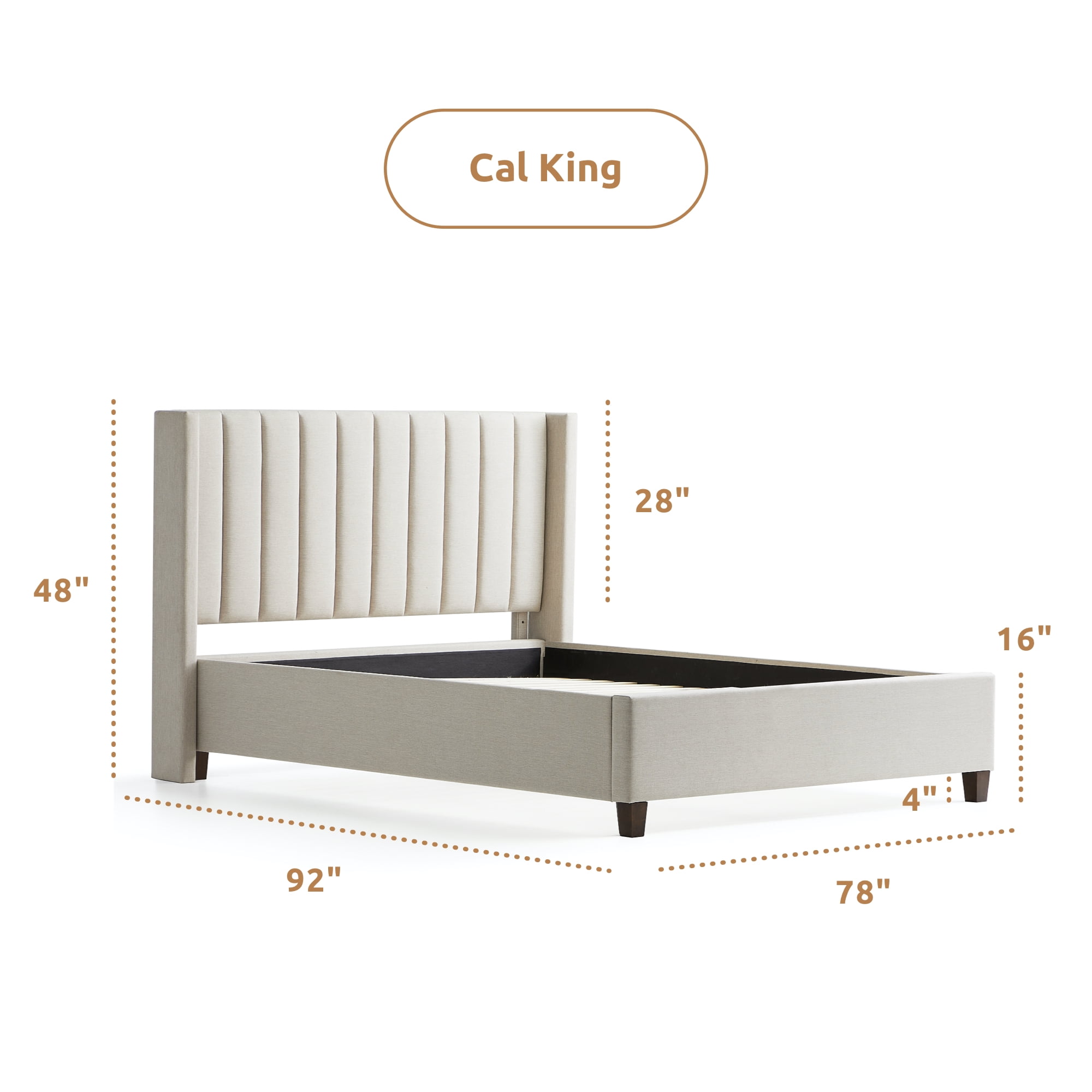 Rest Haven Odessa Tufted Upholstered Wingback Platform Bed, Cal King, Oat
