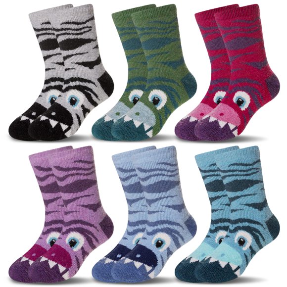 Eocom 6 Paires de Chaussettes d'Hiver en Laine Chaude pour Enfants, Chaussettes pour Garçons et Filles (Animaux, 1-3 Ans)