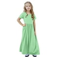 thumbnail image 6 of Pounoo New Girls Dresses 10-12 Loose Solid Short Sleeve Casual Dresses Round Neck Long Dress With Pocket Quick Drying Dresses For Kids Girls, 6 of 9