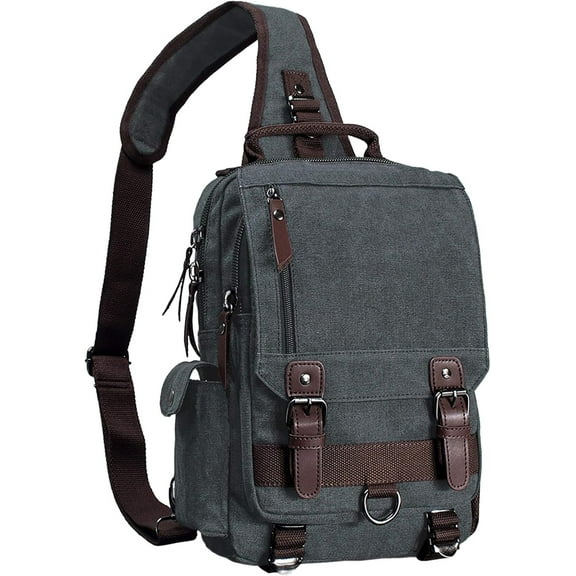 Canvas Cross Body Messenger Bag for Men Women Sling Shouler Backpack Travel Rucksack Black-Large