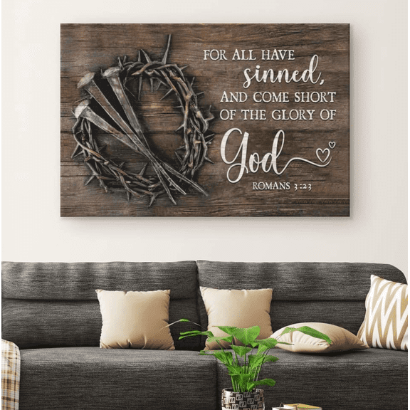 Vintage Romans 3:23 Christian Framed Canvas Wall Art, Bible Verse Scripture Home Decor for Office Living Room Bedroom, Inspirational Religious Wall Decor Gift