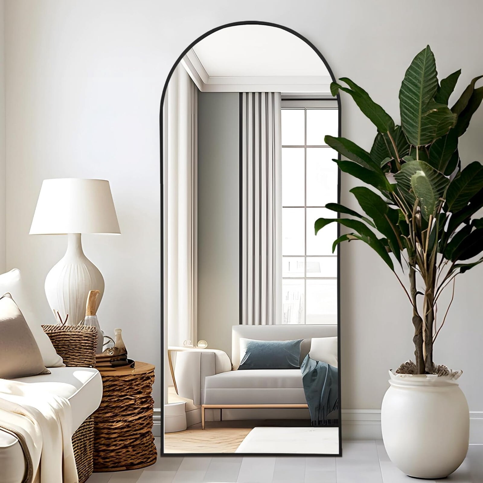 Mirrasia 64"x21.2" Arched Full Length Mirror, Full Body Mirror with stand, Black