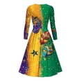thumbnail image 4 of ZQUUVOU Women's Carnival Festival Dress V Neck Long Sleeve Flowy Dress Casual Waist Mini Holiday Outfits Swing Skater Multicolor N, 4 of 4