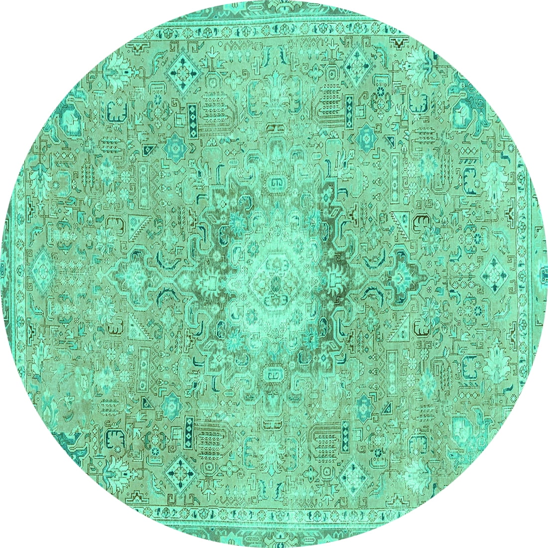 Ahgly Company Machine Washable Indoor Round Abstract Turquoise Blue ...