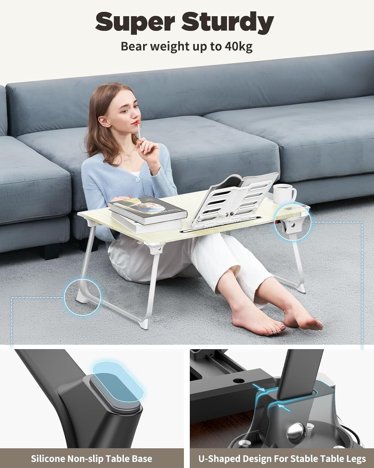 XX-Large Foldable Bed Tray Table for Eating Breakfast, Writing, Working, Gaming, Drawing with Storage Drawer, Handrest Bookstand, Tablet Stand, Phone Stand(Black Cherry)